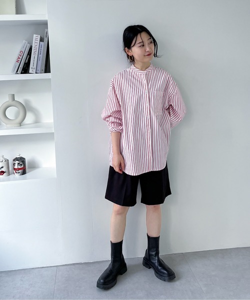 feepur（フェピュール）の「ノーカラーストライプビッグシャツ（シャツ/ブラウス・レディース・オフホワイト/レッド/ブルー・MEDIUM）」の11枚目の写真