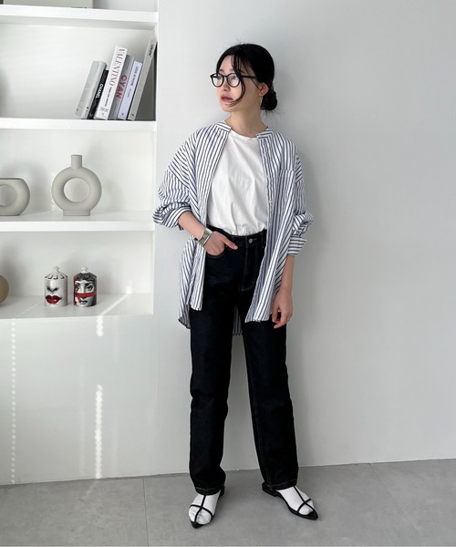 feepur（フェピュール）の「ノーカラーストライプビッグシャツ（シャツ/ブラウス・レディース・オフホワイト/レッド/ブルー・MEDIUM）」の22枚目の写真