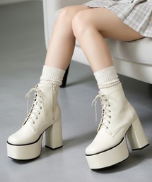 LOVEHUNTER（ラブハンター）の「+10.5cm 軽量厚底 スクエアトゥ ボリュームソール 太ヒール ストレッチブーツ（ブーツ）」