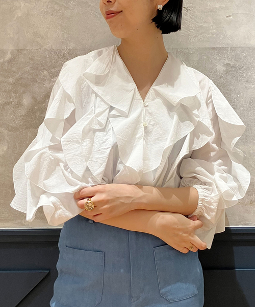 IENA LA BOUCLE cotton フリルシャツ