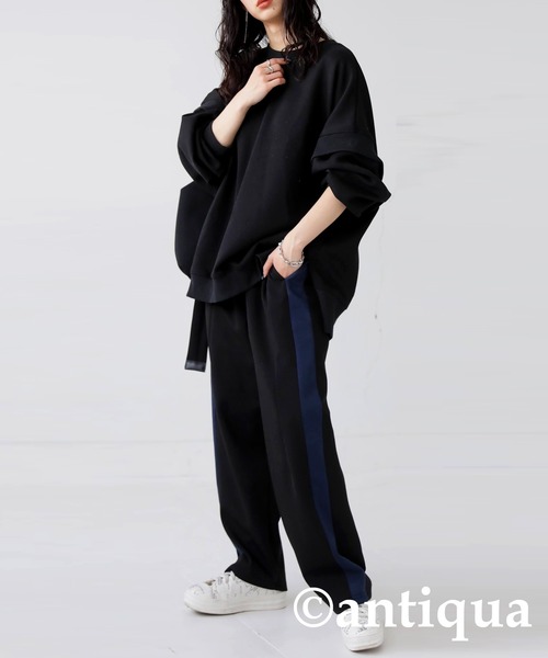 antiqua（アンティカ）の「モード配色ラインパンツ（その他パンツ・レディース・ダークグレー/ブラック・L/M）」の4枚目の写真