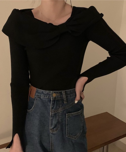 LOPASS（ロパス）の「蝶結びデザインのカットソー（Tシャツ/カットソー・レディース・ブラック/レッド/ベージュ・M）」の20枚目の写真