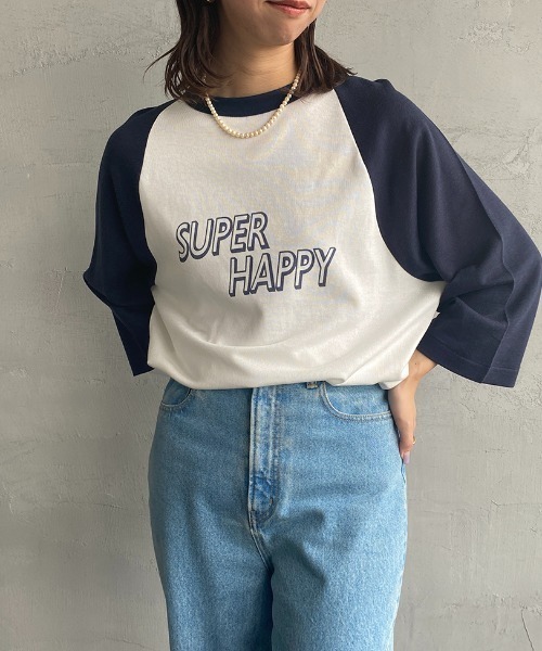 AMERICANA（アメリカーナ）の「[Americana/アメリカーナ] リヨセルコットン ベースボールＴシャツ（Tシャツ/カットソー・レディース・グリーン/ネイビー・ONE SIZE）」の2枚目の写真
