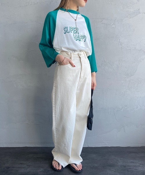 AMERICANA（アメリカーナ）の「[Americana/アメリカーナ] リヨセルコットン ベースボールＴシャツ（Tシャツ/カットソー・レディース・グリーン/ネイビー・ONE SIZE）」の5枚目の写真