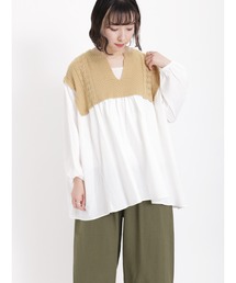 Samansa Mos2 | 柄編みニットドッキングチュニック(チュニック)