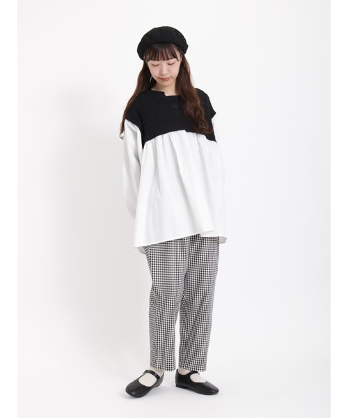 Samansa Mos2（サマンサ モスモス）の「柄編みニットドッキングチュニック（チュニック・レディース・キナリ/ミント/ベージュ/ブラック・ﾌﾘ-）」の7枚目の写真