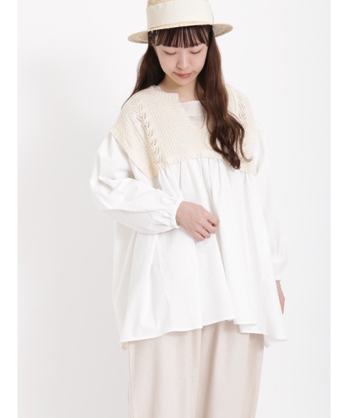 Samansa Mos2（サマンサ モスモス）の「柄編みニットドッキングチュニック（チュニック・レディース・キナリ/ミント/ベージュ/ブラック・ﾌﾘ-）」の12枚目の写真