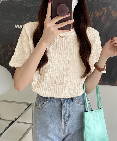 Chaco closet(チャコ クローゼット)の「ぽこぽこジャガード半袖Tシャツ(Tシャツ/カットソー・レディース・ブラック/サックスブルー/ホワイト/ベージュ・FREE)」の21枚目の写真