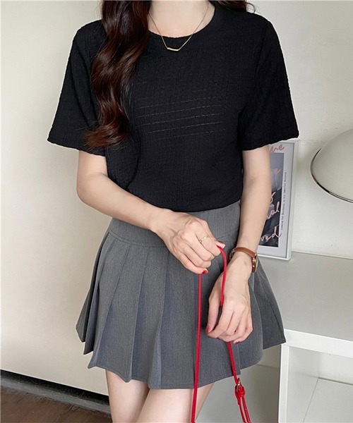 Chaco closet(チャコ クローゼット)の「ぽこぽこジャガード半袖Tシャツ(Tシャツ/カットソー・レディース・ブラック/サックスブルー/ホワイト/ベージュ・FREE)」の18枚目の写真