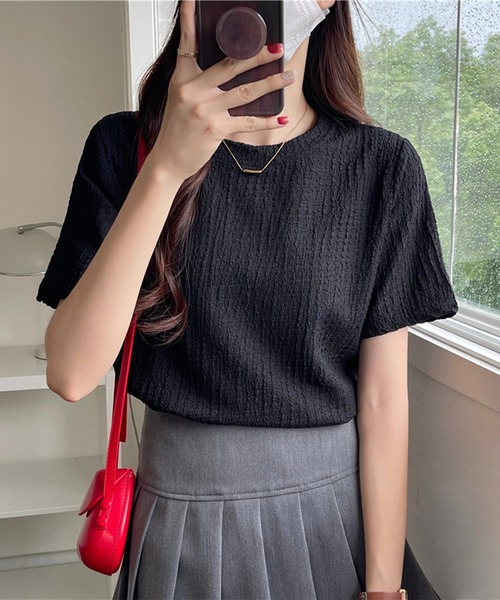 Chaco closet(チャコ クローゼット)の「ぽこぽこジャガード半袖Tシャツ(Tシャツ/カットソー・レディース・ブラック/サックスブルー/ホワイト/ベージュ・FREE)」の22枚目の写真
