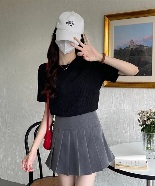 Chaco closet(チャコ クローゼット)の「ぽこぽこジャガード半袖Tシャツ(Tシャツ/カットソー・レディース・ブラック/サックスブルー/ホワイト/ベージュ・FREE)」の15枚目の写真