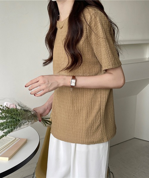 Chaco closet(チャコ クローゼット)の「ぽこぽこジャガード半袖Tシャツ(Tシャツ/カットソー・レディース・ブラック/サックスブルー/ホワイト/ベージュ・FREE)」の19枚目の写真