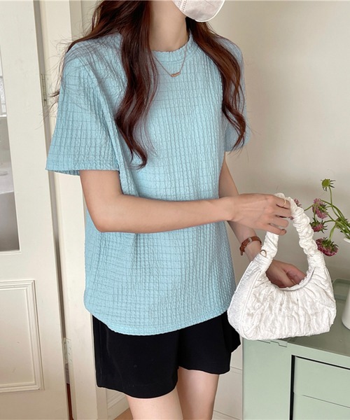 Chaco closet(チャコ クローゼット)の「ぽこぽこジャガード半袖Tシャツ(Tシャツ/カットソー・レディース・ブラック/サックスブルー/ホワイト/ベージュ・FREE)」の20枚目の写真