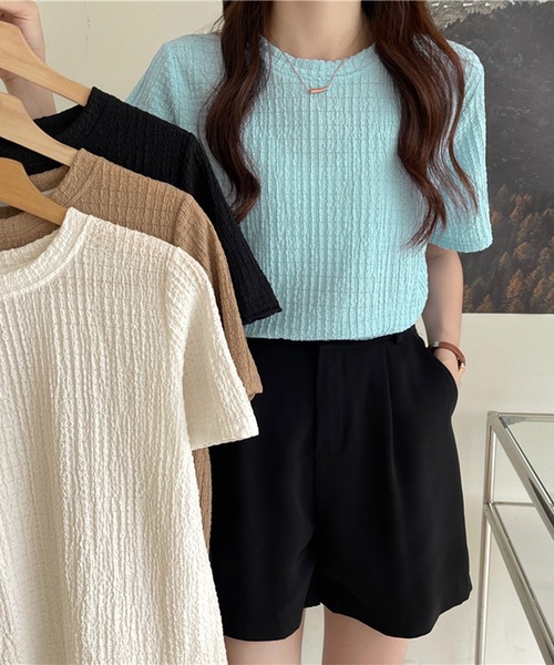 Chaco closet(チャコ クローゼット)の「ぽこぽこジャガード半袖Tシャツ(Tシャツ/カットソー・レディース・ブラック/サックスブルー/ホワイト/ベージュ・FREE)」の17枚目の写真
