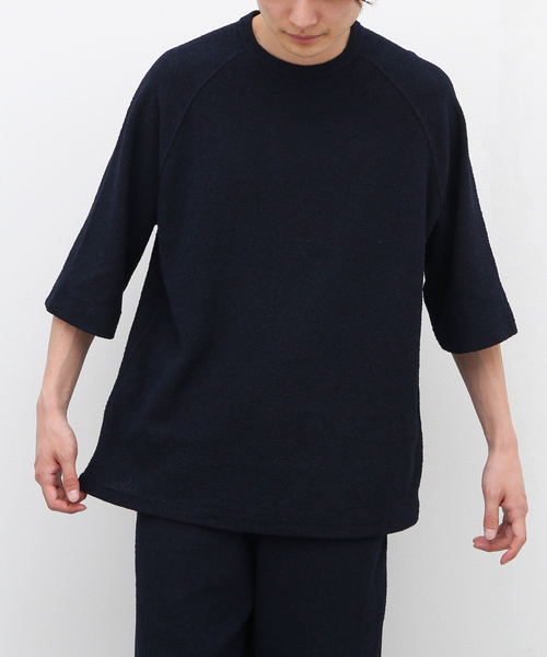 walenode（ウェルノード）の「【walenode / ウェルノード 】ペーパーブークレ ベースボール ニットTシャツ（ニット/セーター・メンズ・チャコールグレー/ネイビー・1/2）」の2枚目の写真