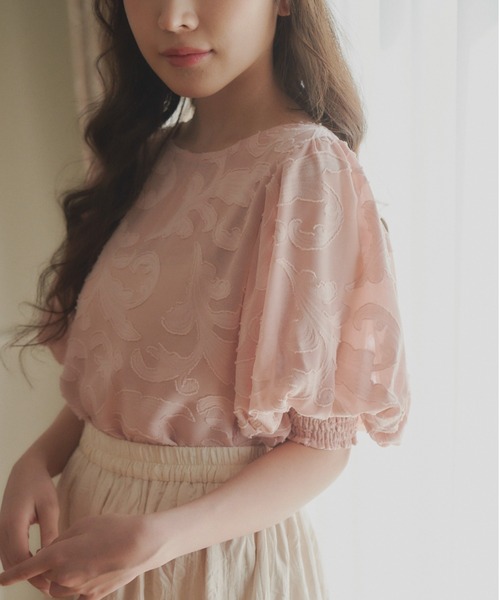 シアージャカードブラウス Sheer Jacquard Blouse SHEER JACQUARD BLOUSE(ｼｱｰｼﾞｬｶｰﾄﾞﾌﾞﾗｳｽ)