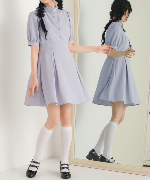 Newlyme(ニューリーミー)の「フリルスタンドカラーワンピース(ワンピース・レディース・ブラック/ブルー/ライトブラック/ライトベージュ/ベージュ/ライトブルー/ブルー系その他/ネイビー・MEDIUM/XX-LARGE/LARGE/X-LARGE/LL/3L)」の22枚目の写真