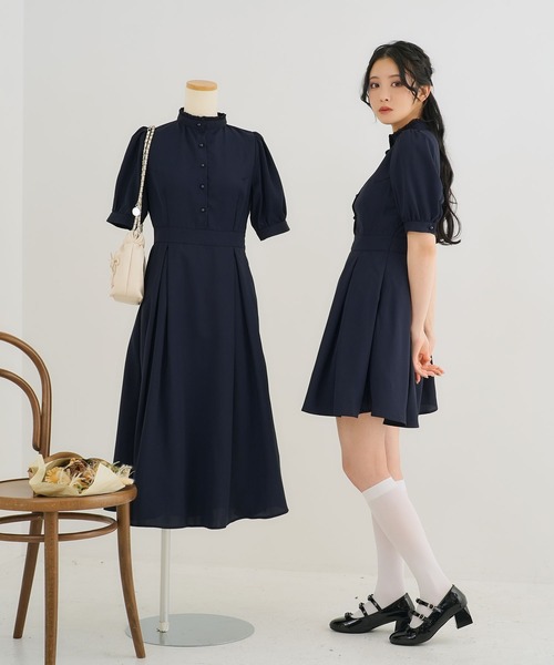 Newlyme(ニューリーミー)の「フリルスタンドカラーワンピース(ワンピース・レディース・ブラック/ブルー/ライトブラック/ライトベージュ/ベージュ/ライトブルー/ブルー系その他/ネイビー・MEDIUM/XX-LARGE/LARGE/X-LARGE/LL/3L)」の11枚目の写真