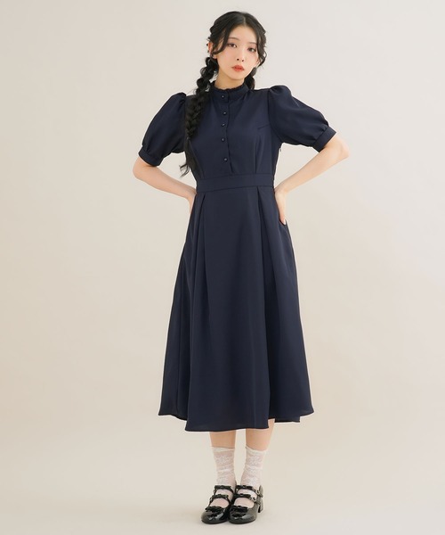 Newlyme(ニューリーミー)の「フリルスタンドカラーワンピース(ワンピース・レディース・ブラック/ブルー/ライトブラック/ライトベージュ/ベージュ/ライトブルー/ブルー系その他/ネイビー・MEDIUM/XX-LARGE/LARGE/X-LARGE/LL/3L)」の15枚目の写真