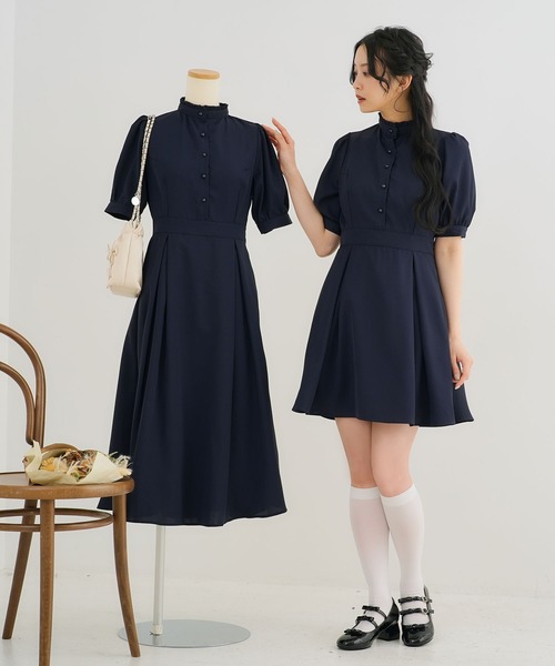 Newlyme(ニューリーミー)の「フリルスタンドカラーワンピース(ワンピース・レディース・ブラック/ブルー/ライトブラック/ライトベージュ/ベージュ/ライトブルー/ブルー系その他/ネイビー・MEDIUM/XX-LARGE/LARGE/X-LARGE/LL/3L)」の13枚目の写真