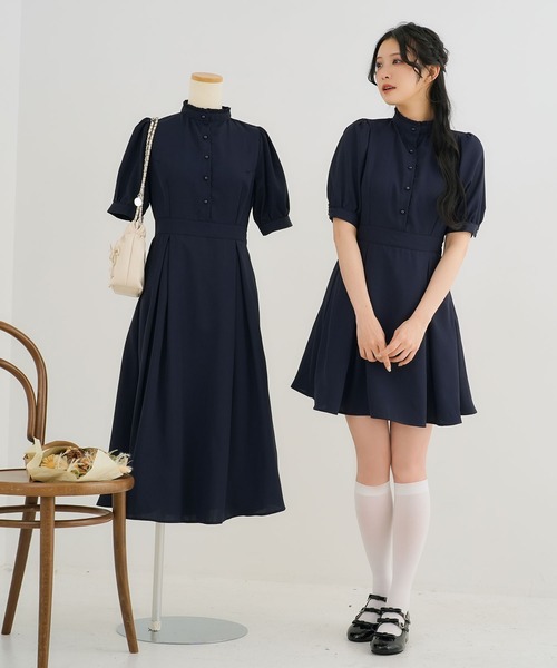Newlyme(ニューリーミー)の「フリルスタンドカラーワンピース(ワンピース・レディース・ブラック/ブルー/ライトブラック/ライトベージュ/ベージュ/ライトブルー/ブルー系その他/ネイビー・MEDIUM/XX-LARGE/LARGE/X-LARGE/LL/3L)」の14枚目の写真
