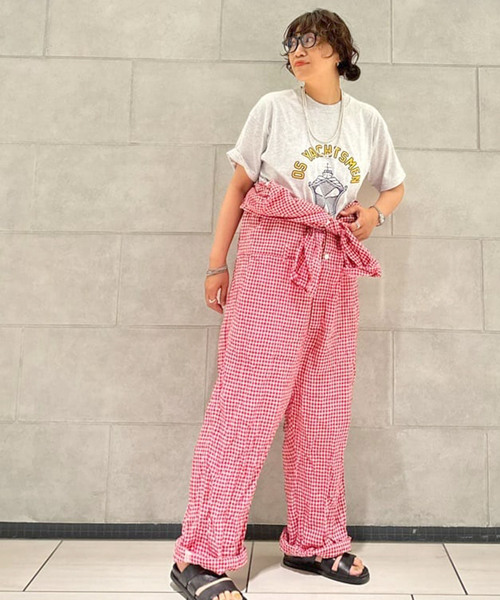 セール】リネンギンガム オールインワン（つなぎ/オールインワン