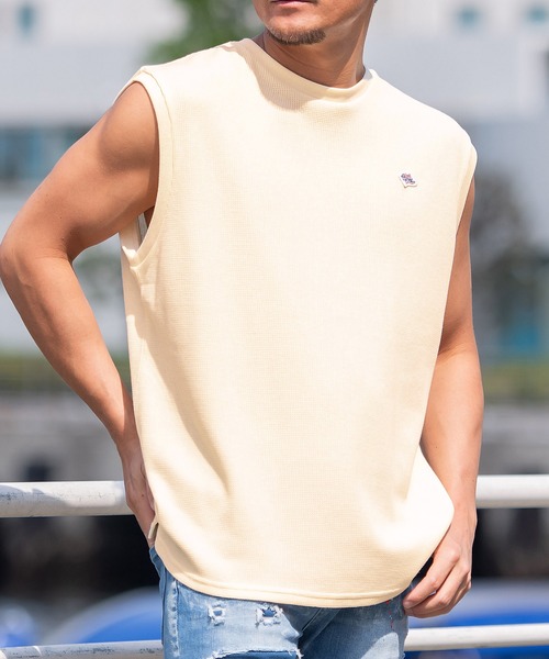 JEMORGAN（ジェーイーモーガン）の「『JEMORGAN LONG JOHNS/ジェーイーモーガンロングジョーンズ』T/Cワッフルノースリーブ【+】（タンクトップ・メンズ・ブラック/ネイビー/オフホワイト/グリーン/サンドベージュ・M/L/XL）」の4枚目の写真
