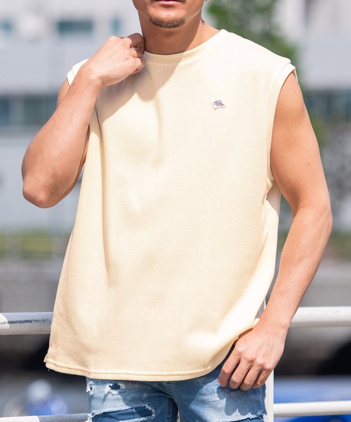 JEMORGAN（ジェーイーモーガン）の「『JEMORGAN LONG JOHNS/ジェーイーモーガンロングジョーンズ』T/Cワッフルノースリーブ【+】（タンクトップ・メンズ・ブラック/ネイビー/オフホワイト/グリーン/サンドベージュ・M/L/XL）」の9枚目の写真