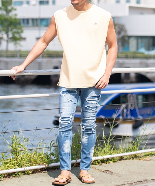 JEMORGAN（ジェーイーモーガン）の「『JEMORGAN LONG JOHNS/ジェーイーモーガンロングジョーンズ』T/Cワッフルノースリーブ【+】（タンクトップ・メンズ・ブラック/ネイビー/オフホワイト/グリーン/サンドベージュ・M/L/XL）」の13枚目の写真