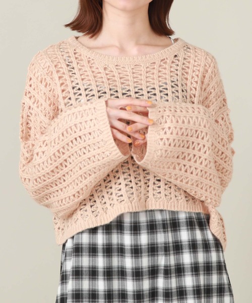 archives（アルシーヴ）の「クロップド丈透かし編みニット（ニット/セーター・レディース・アイボリー/ブラック/ピンクベージュ/ブルー・MEDIUM）」の4枚目の写真