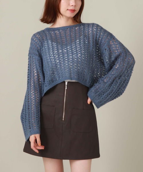 archives（アルシーヴ）の「クロップド丈透かし編みニット（ニット/セーター・レディース・アイボリー/ブラック/ピンクベージュ/ブルー・MEDIUM）」の3枚目の写真