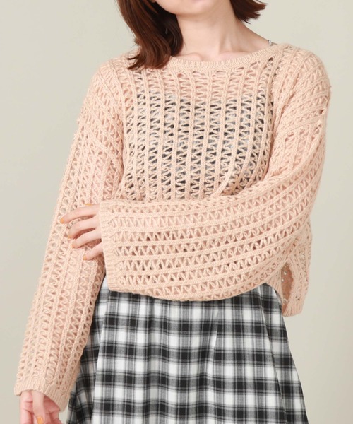 archives（アルシーヴ）の「クロップド丈透かし編みニット（ニット/セーター・レディース・アイボリー/ブラック/ピンクベージュ/ブルー・MEDIUM）」の6枚目の写真