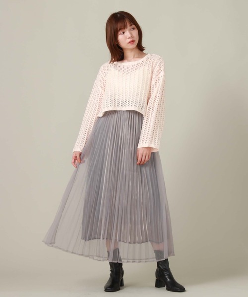 archives（アルシーヴ）の「クロップド丈透かし編みニット（ニット/セーター・レディース・アイボリー/ブラック/ピンクベージュ/ブルー・MEDIUM）」の12枚目の写真