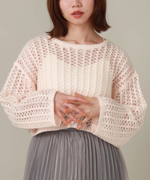 archives（アルシーヴ）の「クロップド丈透かし編みニット（ニット/セーター・レディース・アイボリー/ブラック/ピンクベージュ/ブルー・MEDIUM）」の13枚目の写真