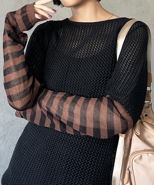 SEN TOKYO(セントーキョー)の「ゆる可愛いシルエット。ボーダースリーブシアーニット(ニット/セーター・レディース・ブラック/ホワイト・F)」の18枚目の写真