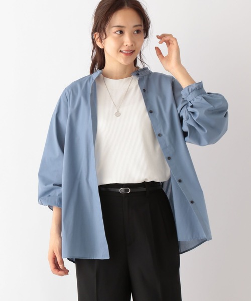 GLOBAL WORK(グローバルワーク)の「お手入れらくらく襟フリル2WAYブラウス/906653(シャツ/ブラウス・レディース・ブラック/オフホワイト/ストライプ/ブルー・MEDIUM/LARGE)」の3枚目の写真