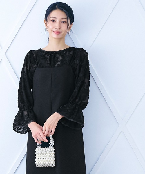 coca（coca）（コカ）の「フリンジシアージャカードボレロ＆キャミワンピースセット（ドレス・レディース・ブラック/グレイッシュベージュ・L/M）」の4枚目の写真