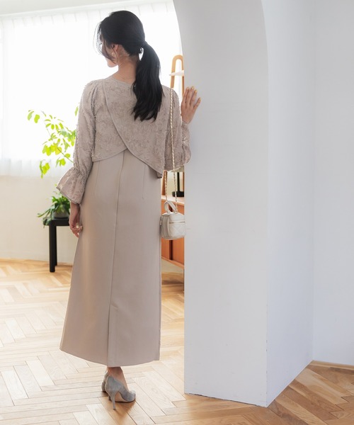 coca（coca）（コカ）の「フリンジシアージャカードボレロ＆キャミワンピースセット（ドレス・レディース・ブラック/グレイッシュベージュ・L/M）」の10枚目の写真