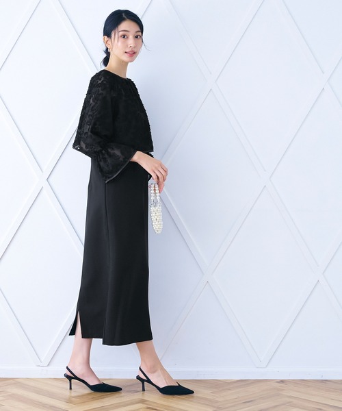 coca（coca）（コカ）の「フリンジシアージャカードボレロ＆キャミワンピースセット（ドレス・レディース・ブラック/グレイッシュベージュ・L/M）」の6枚目の写真