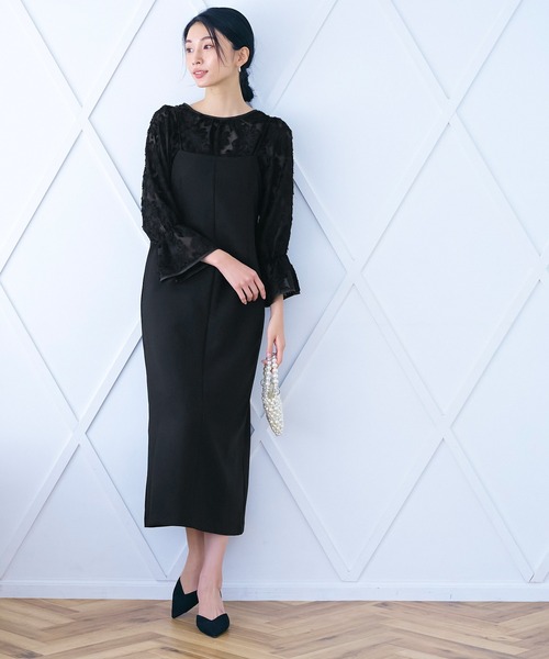 coca（coca）（コカ）の「フリンジシアージャカードボレロ＆キャミワンピースセット（ドレス・レディース・ブラック/グレイッシュベージュ・L/M）」の3枚目の写真