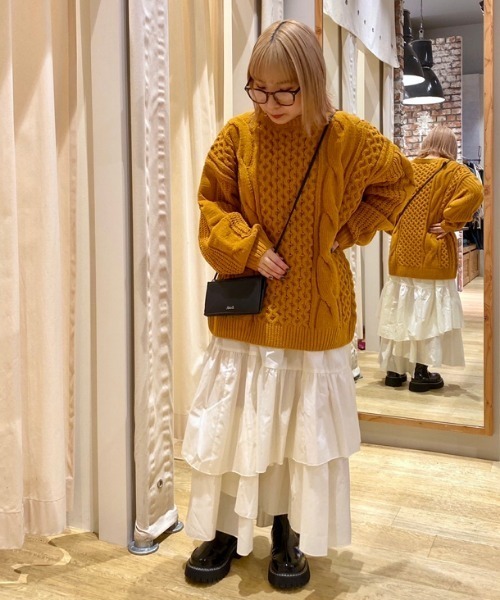 RODEO CROWNS WIDE BOWL（ロデオクラウンズワイドボウル）の「ランダムティアードスカート（スカート・レディース・オフホワイト/ブラック・FREE）」の8枚目の写真