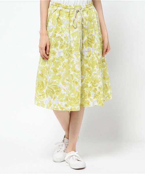 OUTLET（アウトレット）の「【CIAOPANIC TYPY】フラワープリント麻レーヨンフレアスカート（スカート・レディース・イエロー/ブラック・SMALL/MEDIUM）」の2枚目の写真