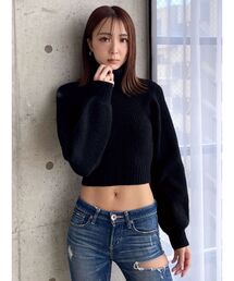 タートルネックショートニットトップス