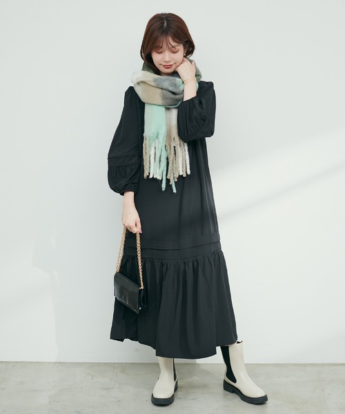 natural couture（ナチュラルクチュール）の「起毛フェイクウールチェックマフラー（ストール/ショール・レディース・オレンジ/グリーン/ブルー・FREE）」の5枚目の写真