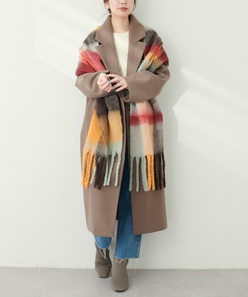 natural couture（ナチュラルクチュール）の「起毛フェイクウールチェックマフラー（ストール/ショール・レディース・オレンジ/グリーン/ブルー・FREE）」の13枚目の写真