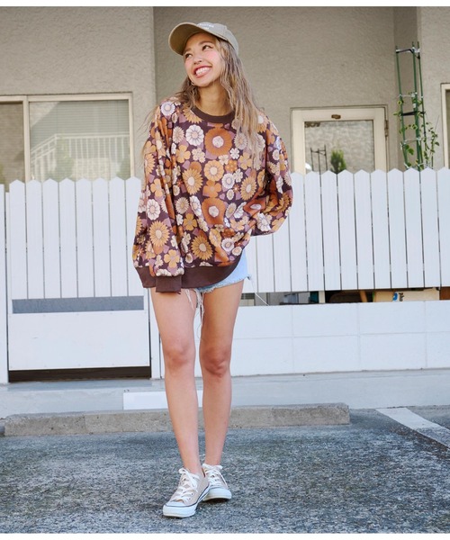 anap mimpi(アナップミンピ)の「レトロフラワー 裏毛 スウェット トレーナー(スウェット・レディース・ベージュ系その他/ダークグレー・FREE)」の9枚目の写真
