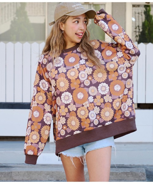 anap mimpi(アナップミンピ)の「レトロフラワー 裏毛 スウェット トレーナー(スウェット・レディース・ベージュ系その他/ダークグレー・FREE)」の20枚目の写真