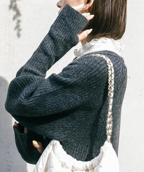 FREE'S MART（フリーズマート）の「ボリュームスリーブ畦ニットワンピース（ワンピース・レディース・ブラック/ライトグリーン/ベージュ・SMALL/MEDIUM）」の13枚目の写真