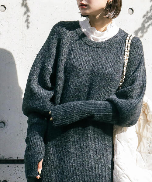 FREE'S MART（フリーズマート）の「ボリュームスリーブ畦ニットワンピース（ワンピース・レディース・ブラック/ライトグリーン/ベージュ・SMALL/MEDIUM）」の20枚目の写真