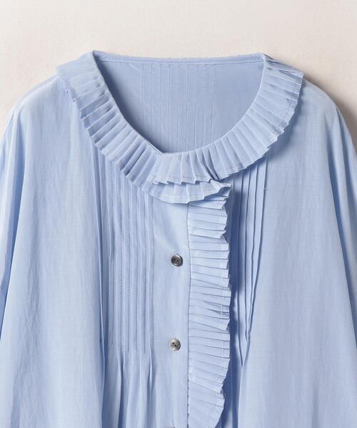 美品 ランバンオンブルー トリアセローンフリルカラーブラウス 洗える ギャザー 美品 ランバンオンブルー トリアセローンフリルカラーブラウス